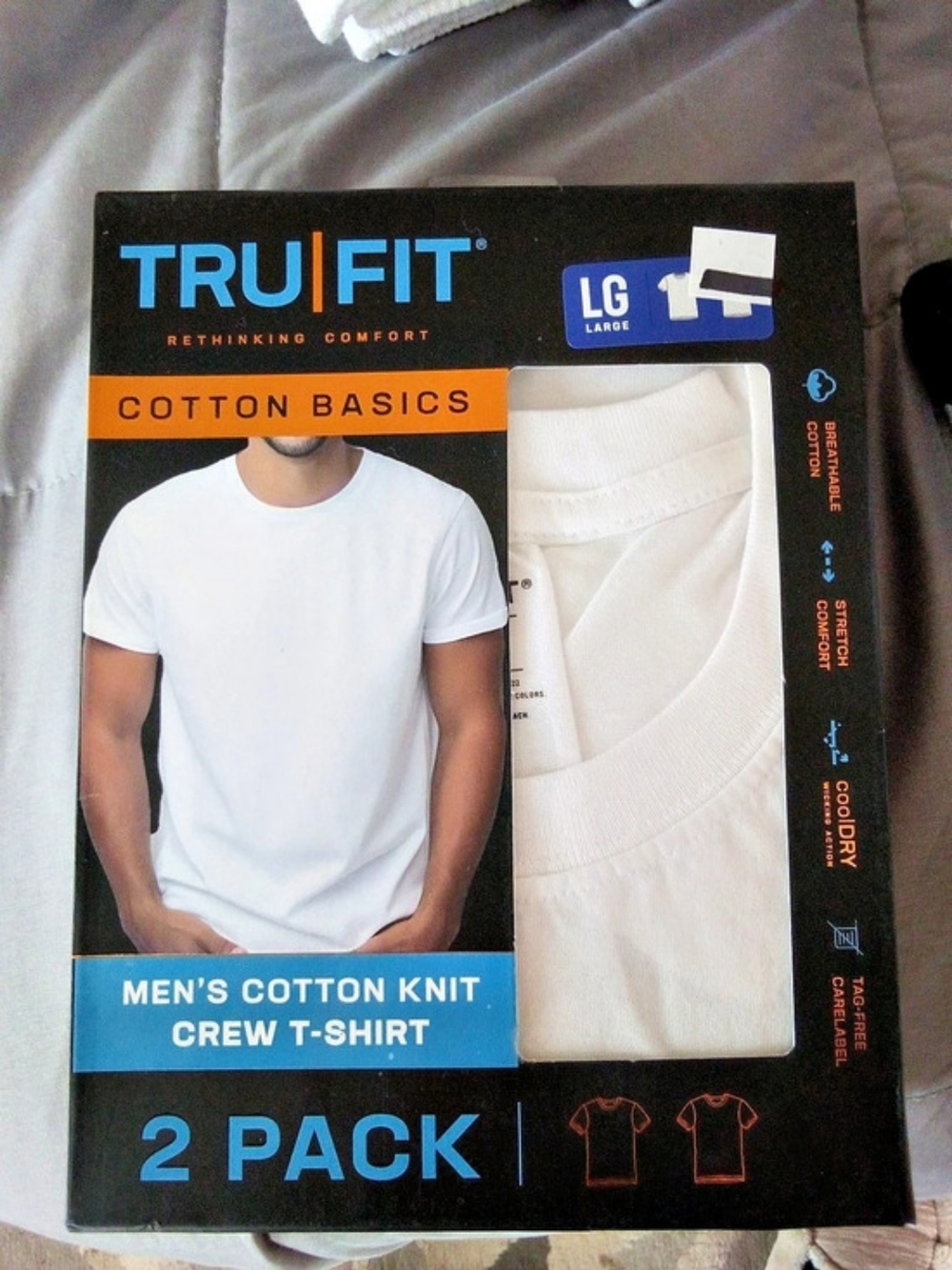 TruFit Cotton Basics Men's Cotton Knit Crew T-Shirt Men's White Cotton Crew